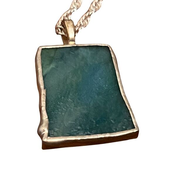 Coastal Collection - Large Teal Blue/Green Sea Glass Pendent in Recycled Silver - Picture 4 of 4